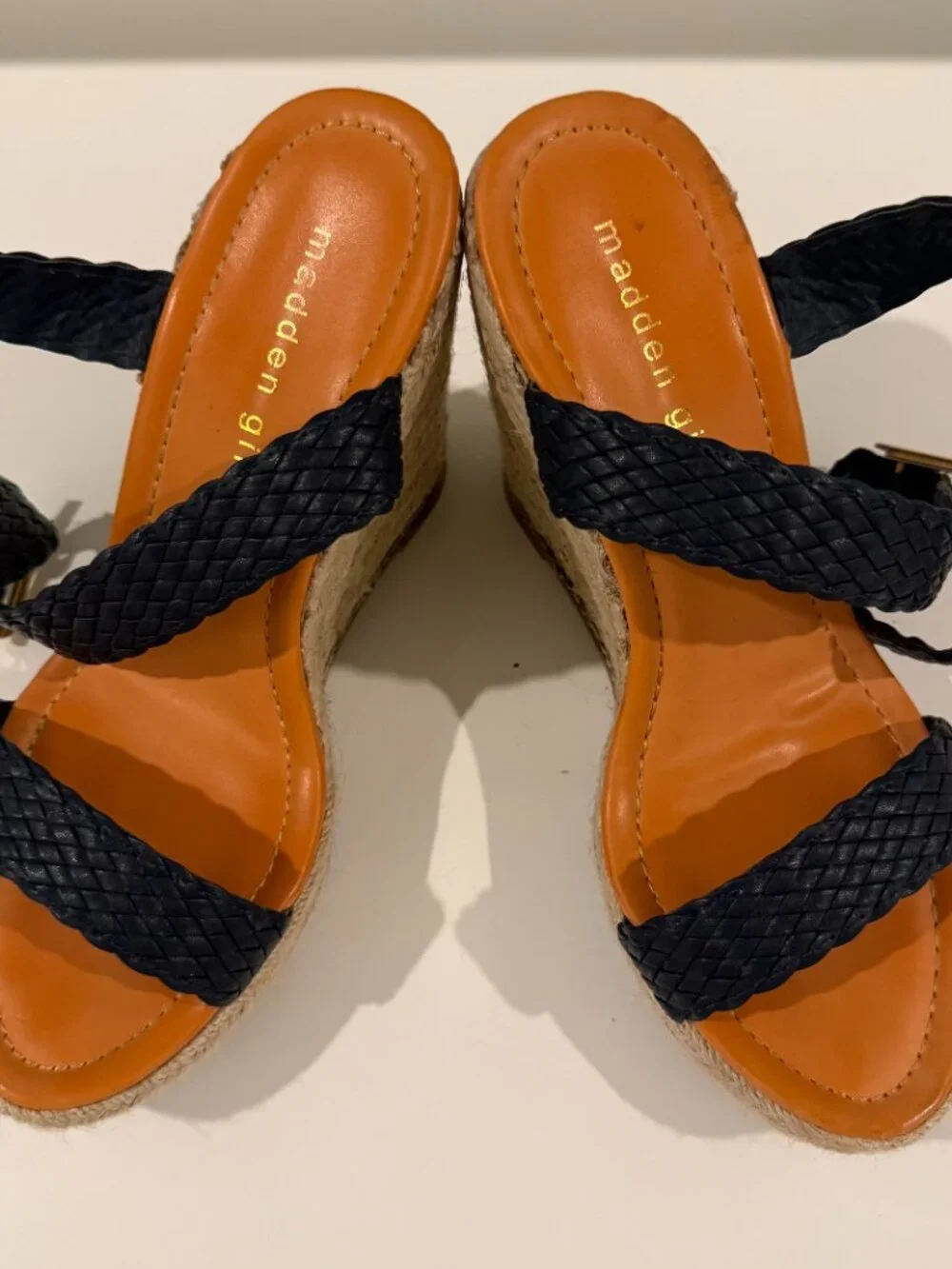 Steve Madden Navy Braided Leather Espadrille Wedge Sandals